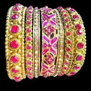 7x BULK LOT PINK & GOLD TONE COLORFUL BANGLE BRACELET Jewelry Rhinestone Wearabl